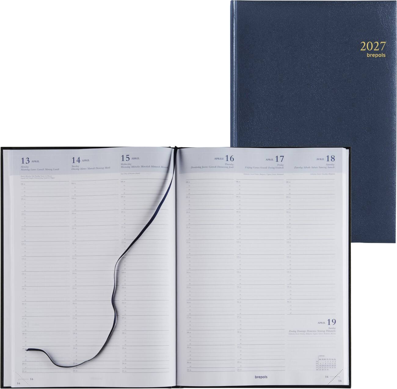 Agenda Brepols Omega Lima 2027 A4 1 Semaine sur 2 pages Allemand, Anglais, Français, Italien, Néerlandais, Espagnol Bleu 0,030,1256,06,6,0