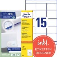 Étiquettes universelles Ultragrip Laser AVERY Zweckform 3669 Adhésif A4 Blanc 70 x 50.8 mm 100 Feuilles de 15 Étiquettes