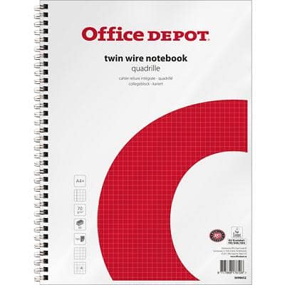 Cahier Office Depot A4+ Quadrillé Reliure en spirale Papier Blanc, rouge Perforé 160 Pages 5 Unités de 80 Feuilles