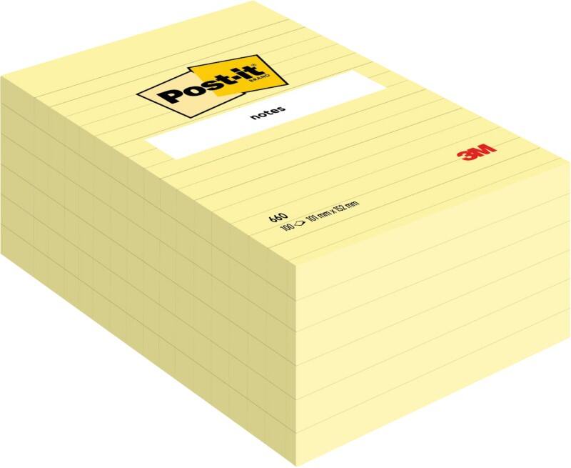 Post-it Lined Sticky Notes 102 x 152 mm Geel 6 Stuks à 100 Vellen
