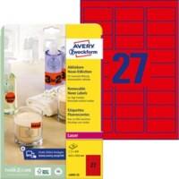 AVERY Zweckform Etiketten L6003-25 Klevend A4 Neonrood 63,5 x 29,6 mm  25 Vellen à 27 Etiketten