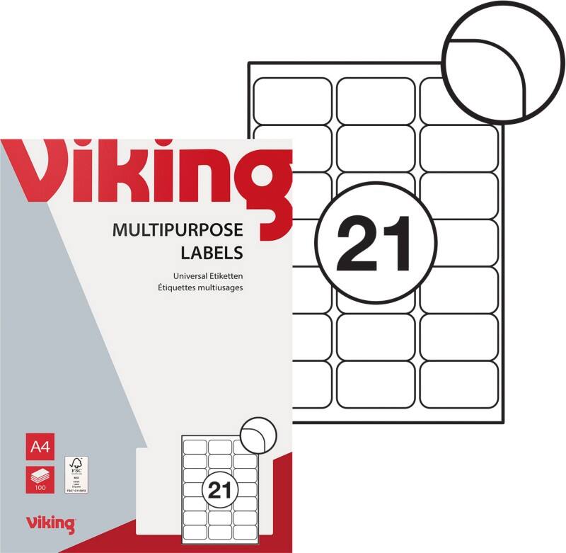 Viking Multifunctionele Etiketten Zelfklevend 63,5 x 38,1 mm Wit 100 Vellen à 21 etiketten