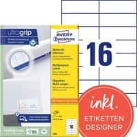 AVERY Zweckform UltraGrip Multifunctionele etiketten 3484 Ja Speciaal Wit 105 x 37 mm 100 Vellen à 16 Etiketten