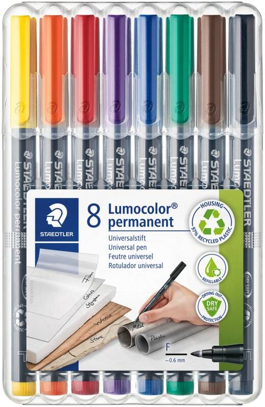 STAEDTLER Lumocolor 318 Overheadmarker 97% gerecycleerd Fijn Ronde punt 0,6 mm Kleurenassortiment Navulbaar 8 Stuks