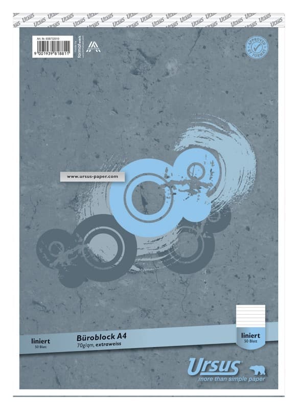 Bloc-notes Ursus Style A4 Ligné Agrafées Papier Gris Perforé 50 Feuilles