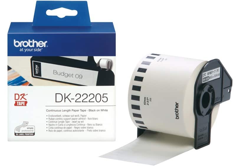 Brother QL Etiketrol Authentiek DK-22205 Zelfklevend Zwart op Wit  62 mm x 30,48 cm