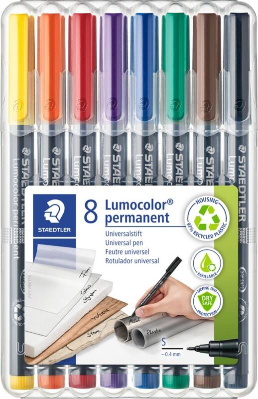 STAEDTLER Lumocolor 313 Overheadmarker 97% gerecycleerd Extra Fijn Ronde punt 0,4 mm Kleurenassortiment Navulbaar 8 Stuks