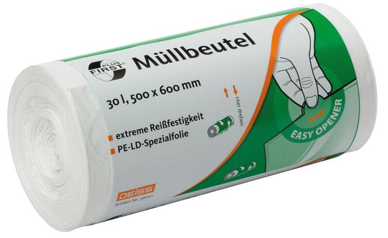 Sac-poubelle First Plus Déchets légers DEISS 30 L Blanc PE (Polyéthylène) 12 microns 50 Unités