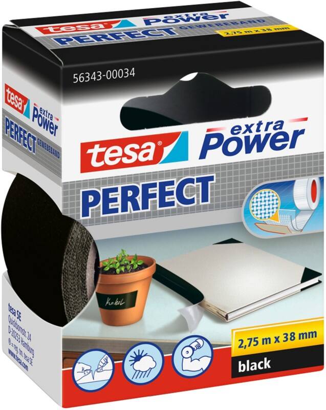 tesa extra Power Textieltape Perfect 38 mm x 2,75 m Zwart