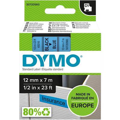 DYMO D1 Etiketteertape Authentiek 45016 S0720560 Zelfklevend Zwart op Blauw 12 mm x 7 m