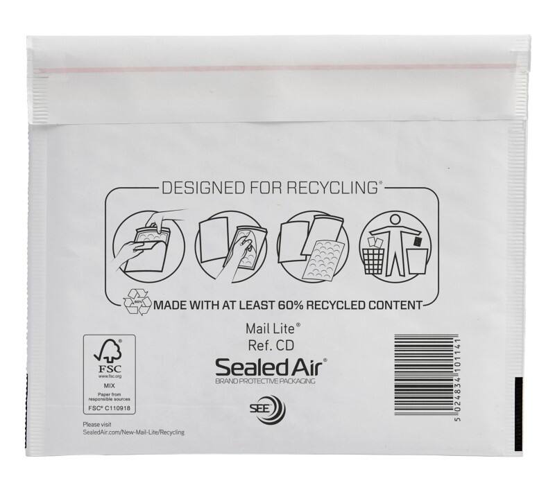 Pochette d'envoi à bulles Mail Lite CD Blanc Sans Fenêtre 180 (L) x 160 (H) mm Bande adhésive 79 g/m² 10 Unités