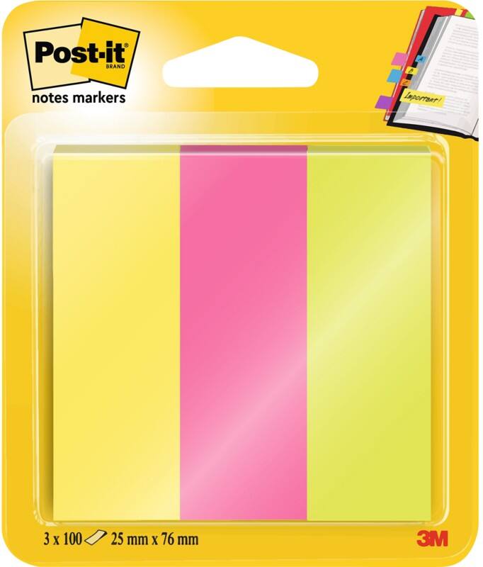 Index Post-it Assortiment fluo 25 x 76 mm 100 x 3 unités