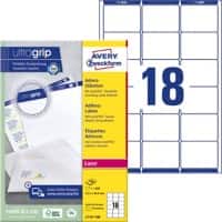 Étiquettes d'adresse Ultragrip Avery L7161-100 Adhésif A4 Blanc 63.5 x 46.6 mm 100 Feuilles de 18 Étiquettes