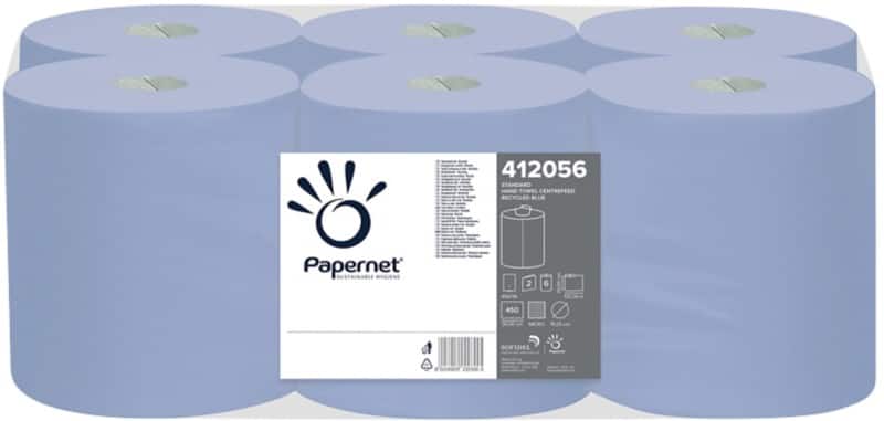 Papernet Premium Superior 100% Gerecycled Handdoekrol Rol Blauw 2-laags 135 m 412056 6 Rollen à 450 Vellen