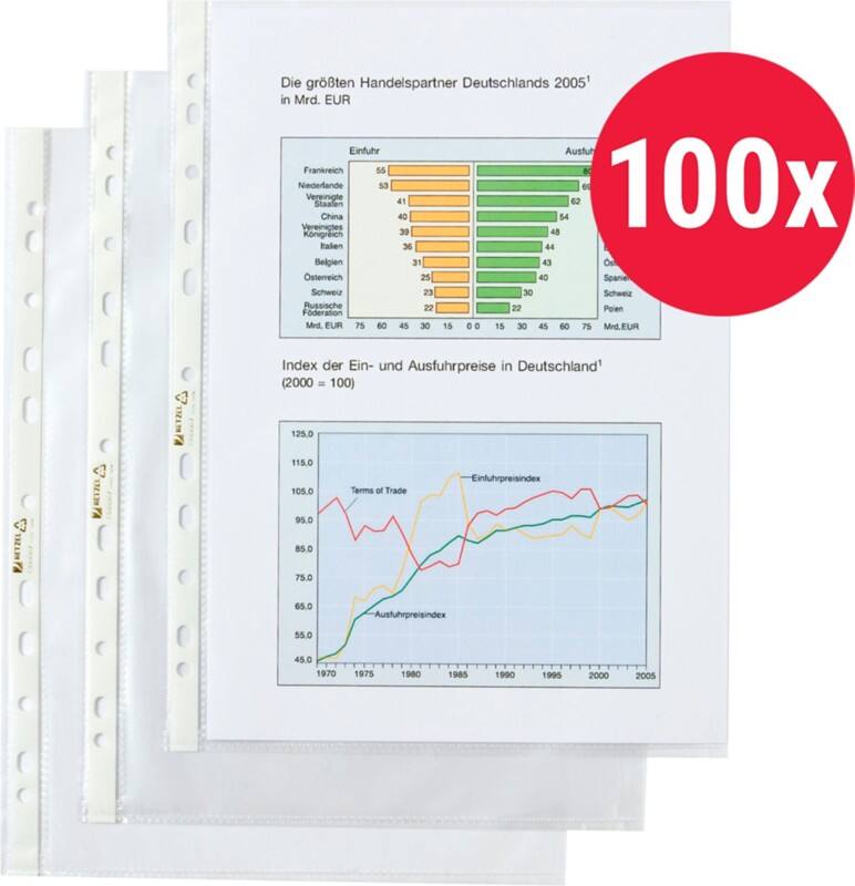 Hetzel Showtassen A4 Generfd Transparant 35 micron PP (Polypropeen) Boven 11 Gaten 224584 100 Stuks