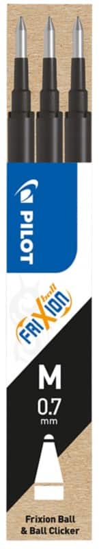 Recharge pour stylo roller Pilot FriXion Ball Clicker 0.35 mm Moyenne Conique  Noir 3 Unités