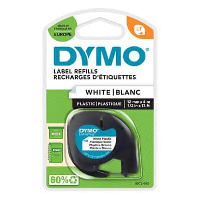 DYMO LetraTag Étiquettes en Plastique Authentique, 12 mm x 4 m, Noir sur  Blanc, Étiquettes autocollantes pour étiqueteuse DYMO LetraTag