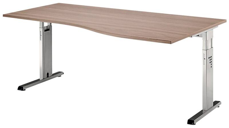 Bureau Hammerbacher Matrix VOS Hauteur ajustable En forme de haricot Noyer C-Pied 1800 (L) x 1000 (P) x 850 (H) mm Acier, Aggloméré