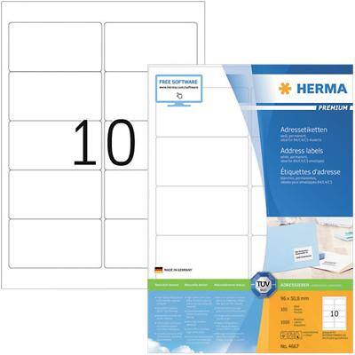 HERMA Multifunctionele etiketten 4667 Wit 96 x 50,8 mm 100 Vellen à 10 Etiketten