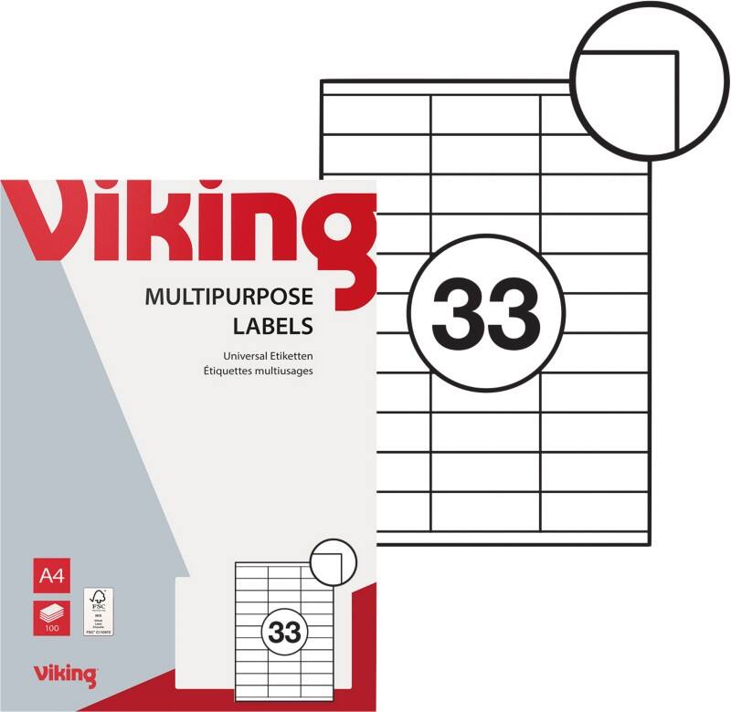 Étiquettes multifonction Viking 3922830 Adhésif Blanc 70 x 25,4 mm 100 feuilles de 33 étiquettes