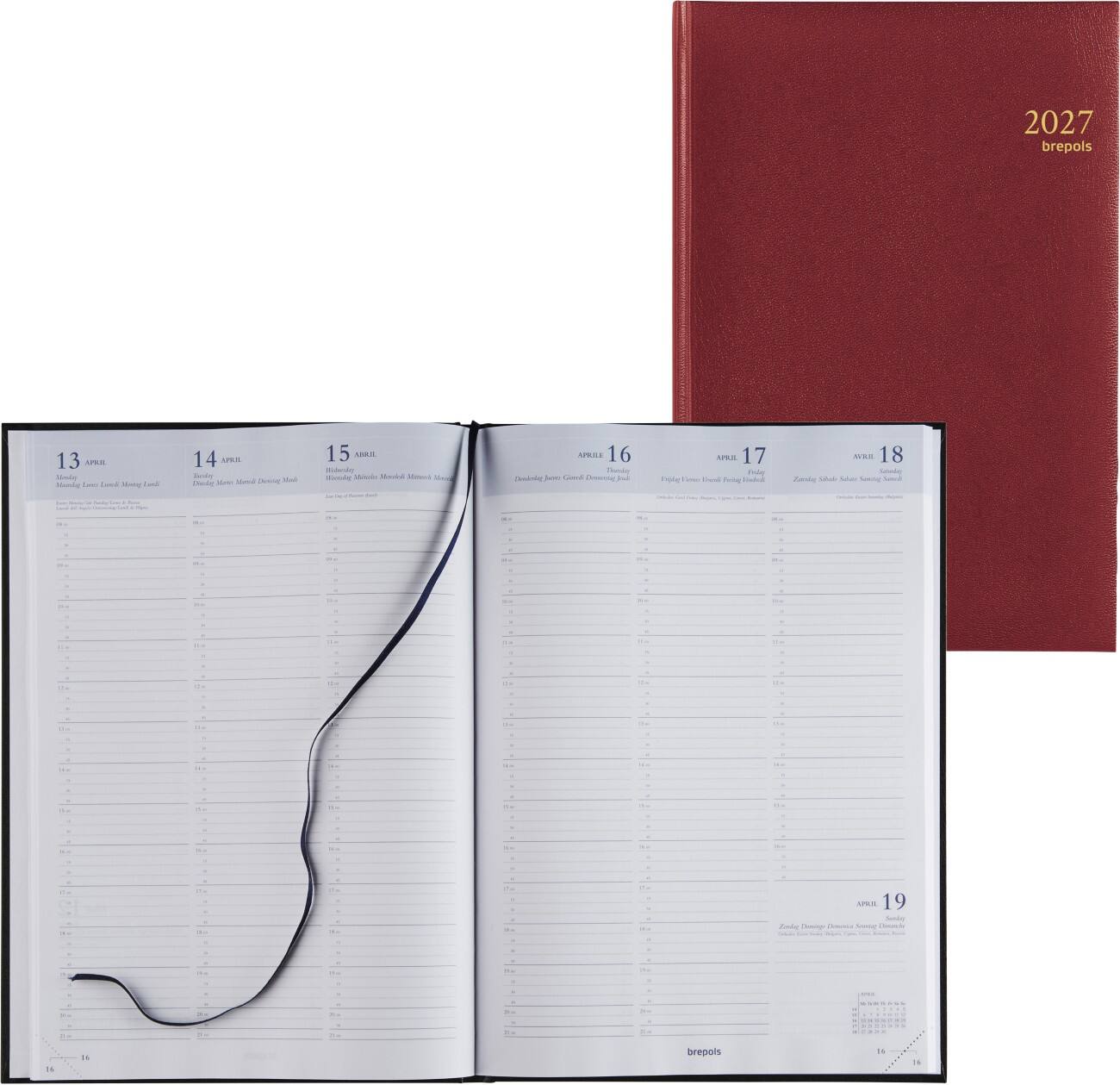 Agenda Brepols Omega Lima 2027 A4 1 Semaine sur 2 pages Allemand, Anglais, Français, Italien, Néerlandais, Espagnol Bordeaux 0,030,1256,04,6,0