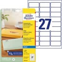 AVERY Zweckform J4721-25 Multifunctionele etiketten 63,5 x 29,6 mm Transparant 63,5 x 29,6 mm 25 Vellen à 27 Etiketten