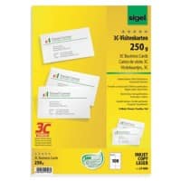 Sigel 3C PC-visitekaartjes 85 x 55 mm Glad 250 g/m² 85 x 55 mm Ultra wit 10 Vellen à 10 Stuks