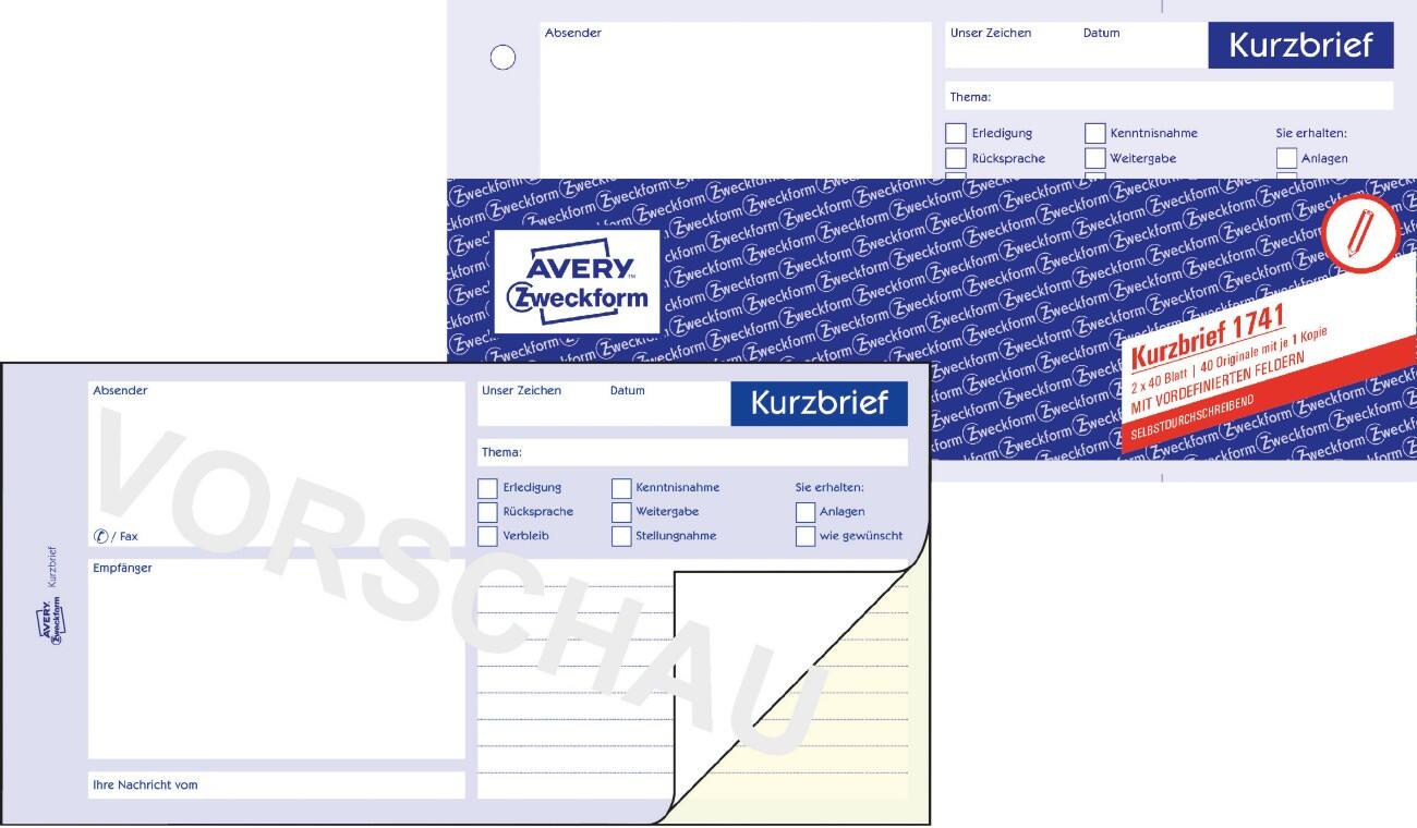 AVERY Zweckform 1741 Kort brief formulier Wit, geel C5/6 56 g/m² 2 à 40 Vellen