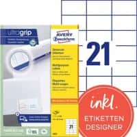 Étiquettes universelles AVERY Zweckform 3652 Ultragrip Blanc 70 x 42,3 mm 100 Feuilles de 21 Étiquettes