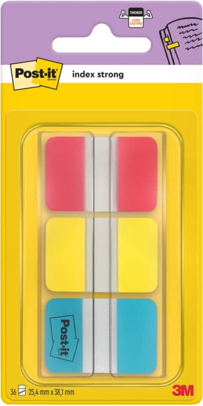 Post-it Index Indexen Rechthoekig 2,54 x 3,81 cm Kleurenassortiment Strong 3 Stuks à 22 Strips