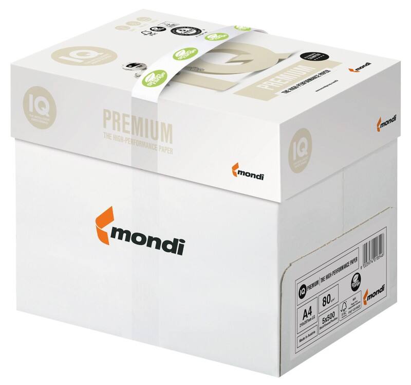 IQ Premium A4 Kopieerpapier 80 g/m² Glad Wit 2 Gaten 5 Pakken à 500 Vellen