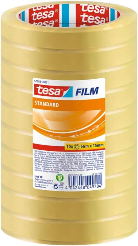 Ruban adhésif tesa tesafilm Standard 57388 Transparent 15 mm (L) x 66 m (L) PP (Polypropylène)  10 Rouleaux