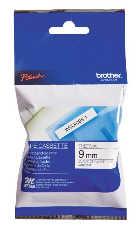 Brother M-K221 Authentiek Labeltape Zelfklevend Zwart op wit 9 mm x 8m