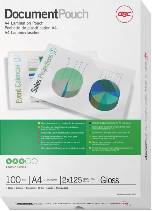 GBC Document Lamineerhoezen A4 Glanzend 125 micron (2 x 125) Transparant 100 Stuks