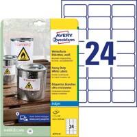 AVERY Zweckform Waterbestendige folie-etiketten J4773-10 A4 Wit 63,5 x 33,9 mm Pak van 10 van 24 Etiketten