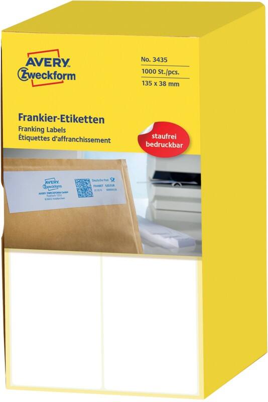 Avery Frankeeretiketten 3435 Klevend Wit 135 x 38 mm 500 Vellen à 2 Etiketten