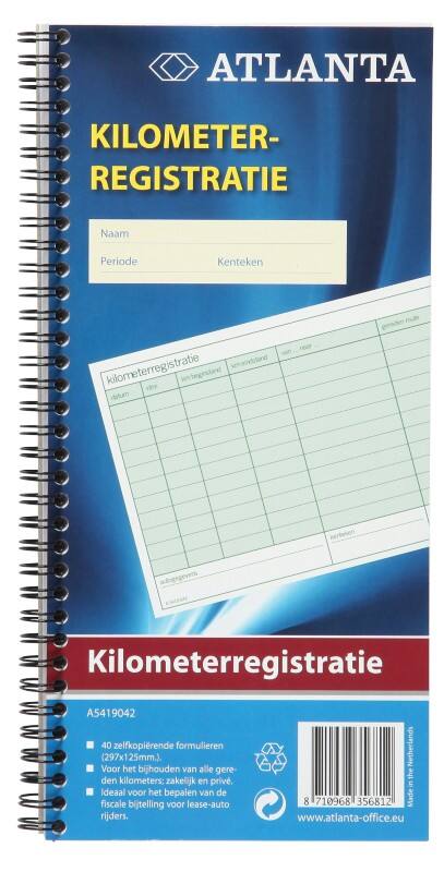 Djois Atlanta A5419-042 Kilometerregistratieboek Wit Gelinieerd Geperforeerd Speciaal 14 x 29,7 cm 70 g/m² 40 Vellen