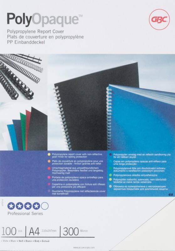 GBC Inbindkaft PolyOpaque A4 300 micron PC (Polycarbonaat) Wit 100 Stuks