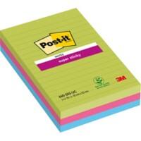 Post-it Ultra Super Sticky Notes 101 x 152 mm Kleurenassortiment Rechthoekig Gelinieerd 3 Stuks à 90 Vellen