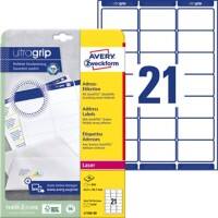 Étiquettes universelles Ultragrip AVERY Zweckform L7160-40 Adhésif A4 Blanc 63.5 x 38.1 mm 40 Feuilles de 21 Étiquettes