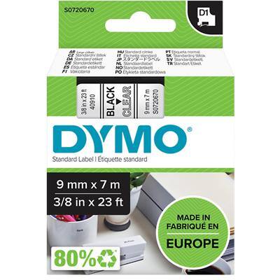 DYMO D1 Etiketteertape Authentiek 40910 2027786 Zelfklevend Zwart op Transparant 9 mm x 7 m