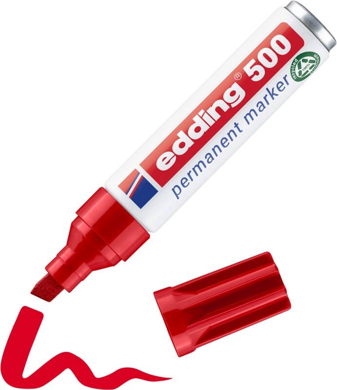 Marqueur permanent edding 500 100% Recyclé Large Biseauté 2 - 7 mm Rouge Rechargeable Résistant à l'eau