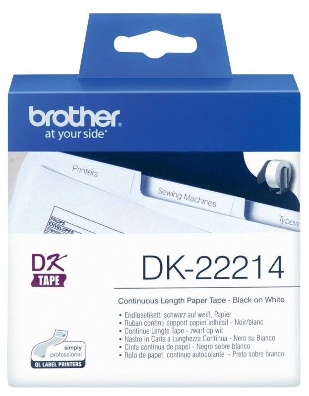 Brother QL Etiketrol Authentiek DK-22214 Klevend Zwart op Wit 12 x 12 mm 30 m