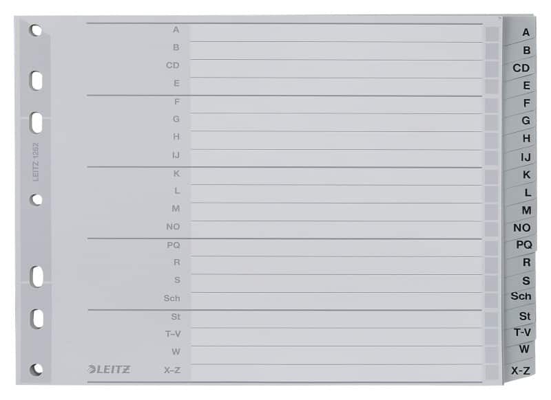Leitz A - Z Alfabetische tabbladen  A5 Grijs 20 tabs PP (Polypropeen) 7 Gaten 1262  