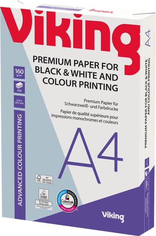 Papier imprimante Viking Advanced Colour Printing A4 160 g/m² Lisse Blanc 169 CIE 250 feuilles