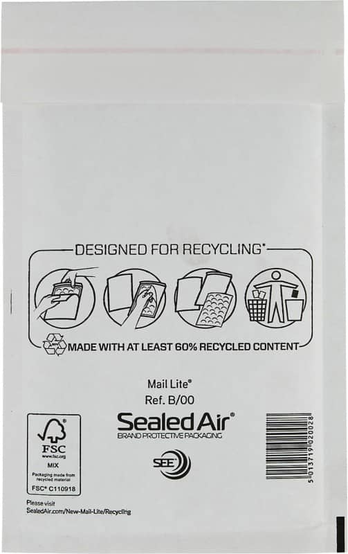 Mail Lite Zak-enveloppen B/00 Wit Zonder Venster 120 (B) x 210 (H) mm Kleefstrip 79 g/m² 100 Stuks