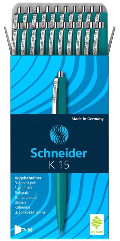 Stylo à bille Schneider Rétractable Vert 0,5 mm Moyen Bille Rechargeable 20 Unités