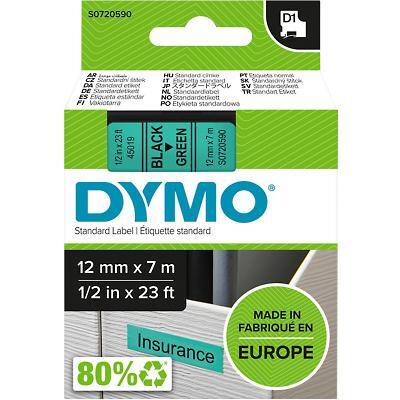 Dymo D1 S0720590 / 45019 Authentiek Labeltape Zelfklevend Zwart op groen 12 mm x 7m