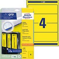 Étiquettes pour dos de classeurs AVERY Zweckform Ultragrip L4769-20 Jaune A4 61 mm 20 Feuilles de 4 Étiquettes