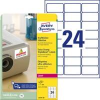 Étiquettes ultra adhésives Avery L6141-20 L6141-20 Blanc Rectangulaires A4 63,5 x 33,9 mm 20 Feuilles de 24 Étiquettes